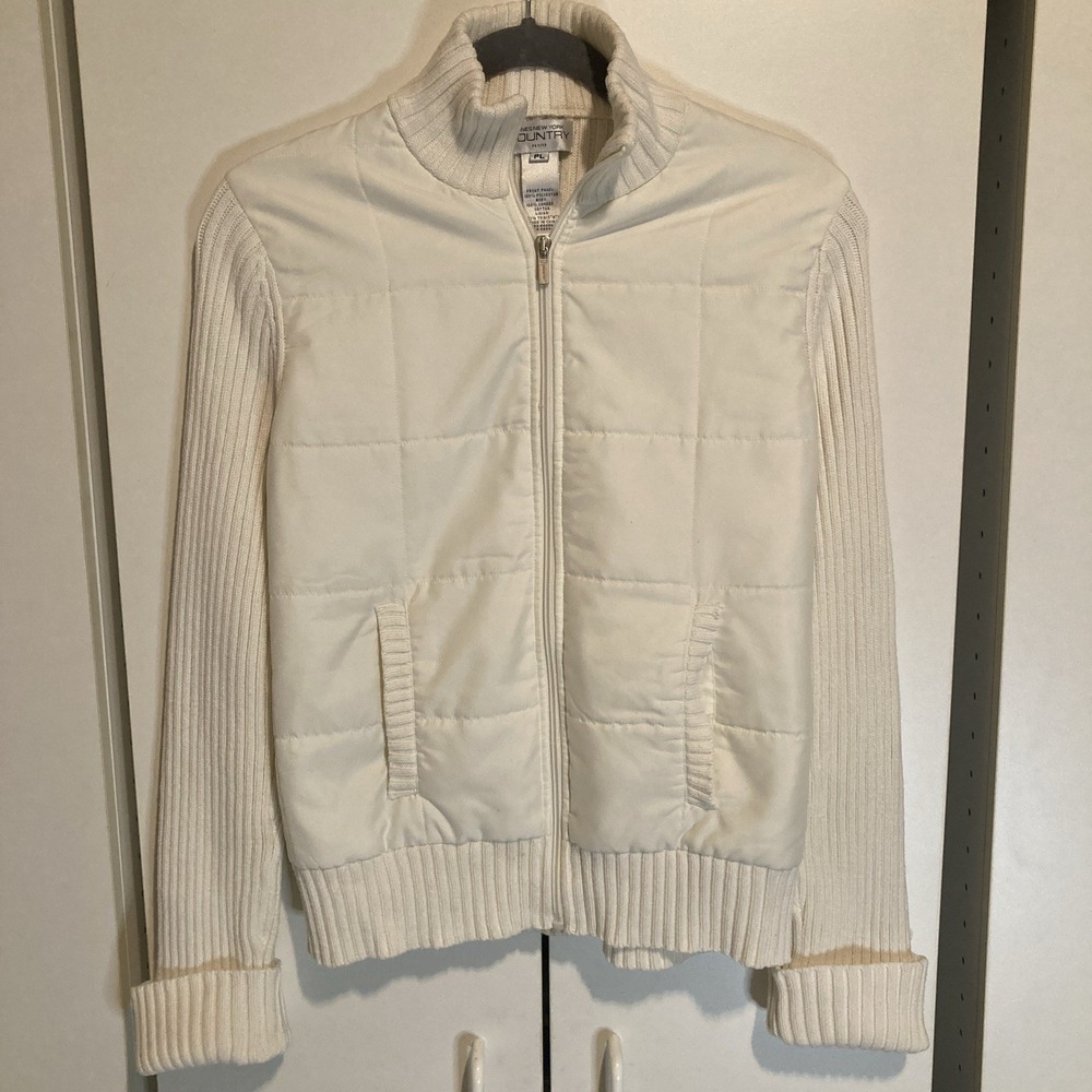 Jones New York Country Sweater Jacket , Cream/White, Women's Petite Large